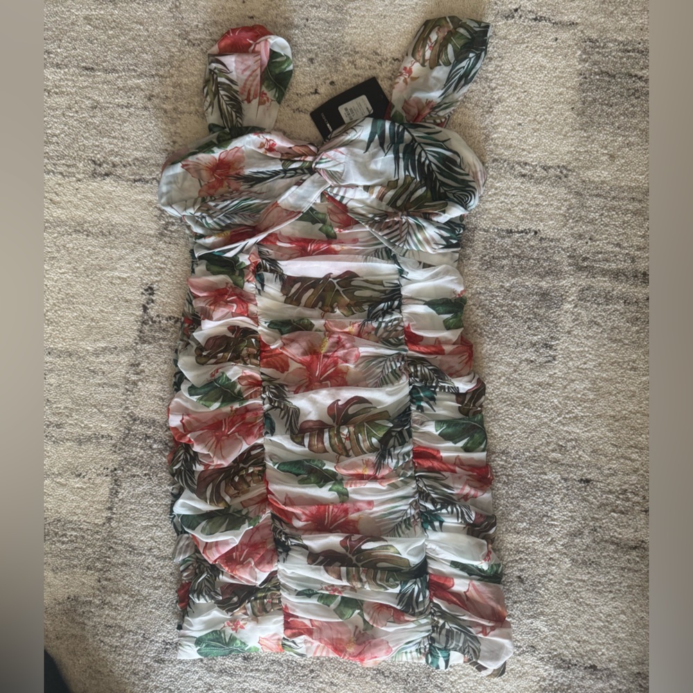 Floral Ruffled Dress with Tropical Print